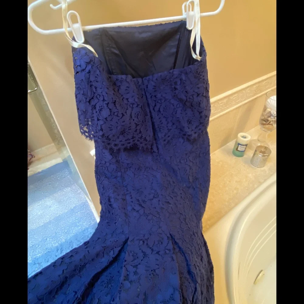 Gorgeous Pristine Chic Fitted Sexy Shoshanna Classy Strapless Blue Lacy Dress - Picture 13 of 14